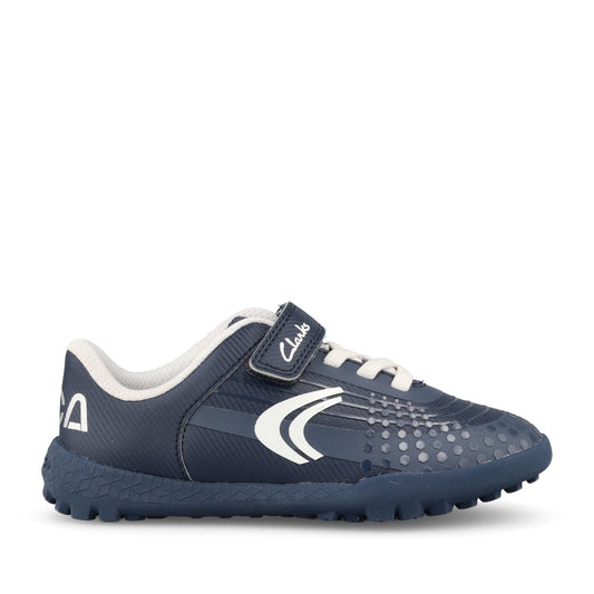 Clarks Boys Cica Goal K G-FIT Velcro Trainer in Navy