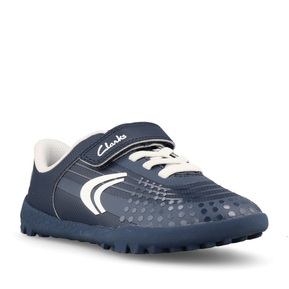 Clarks Boys Cica Goal K G-FIT Velcro Trainer in Navy