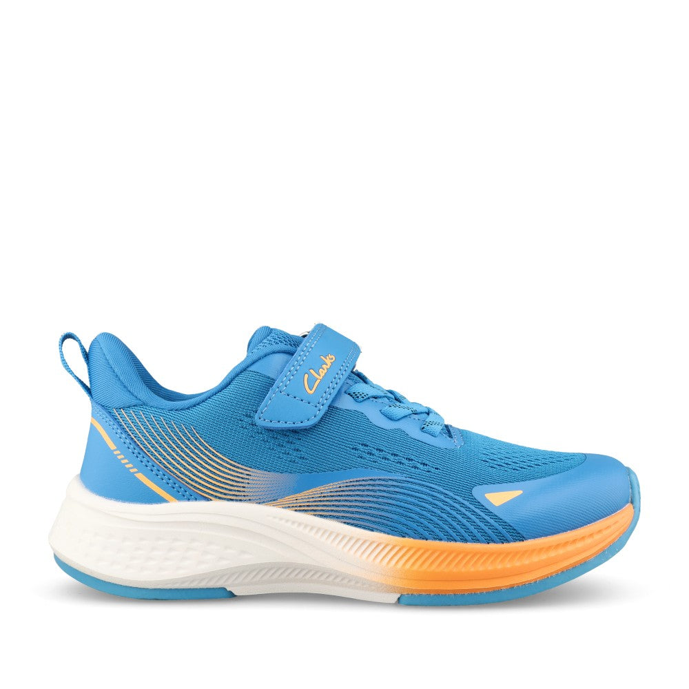 Clarks Boys LUMEN HERO K G-fit Blue Velcro Trainer in Kids G Fit
