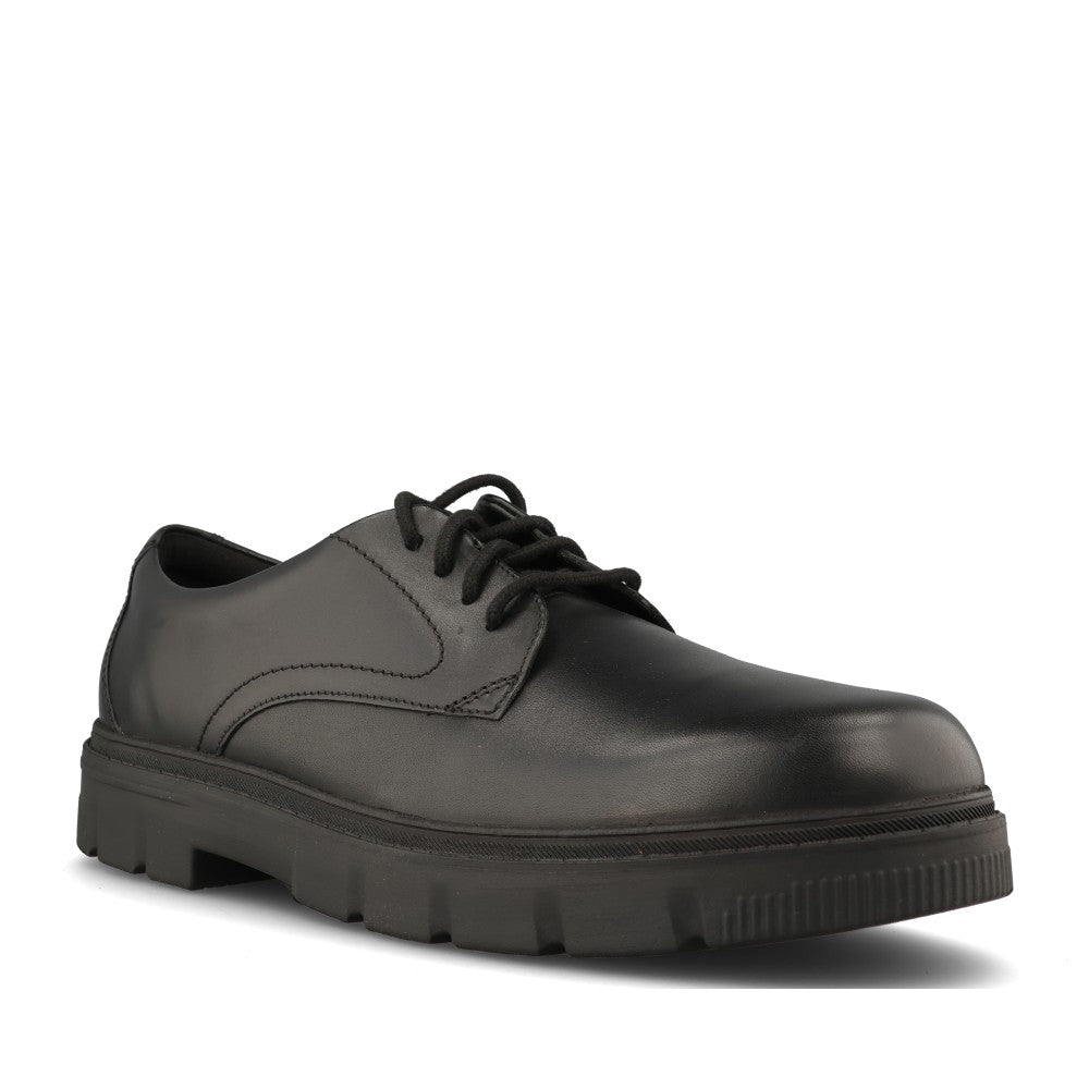 Clarks Boys Lorcam Walk Y F-FIT Lace Up Shoe in Black Leather