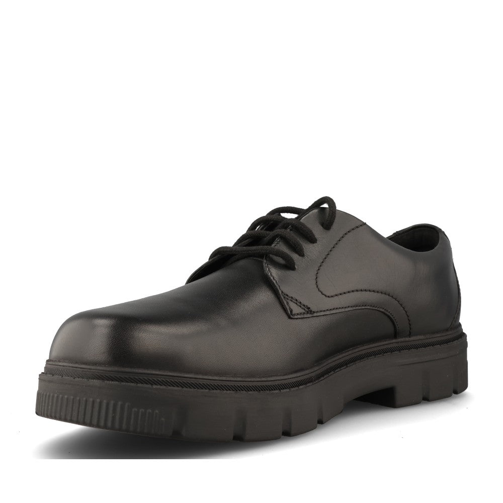 Clarks Boys Lorcam Walk Y F-FIT Lace Up Shoe in Black Leather