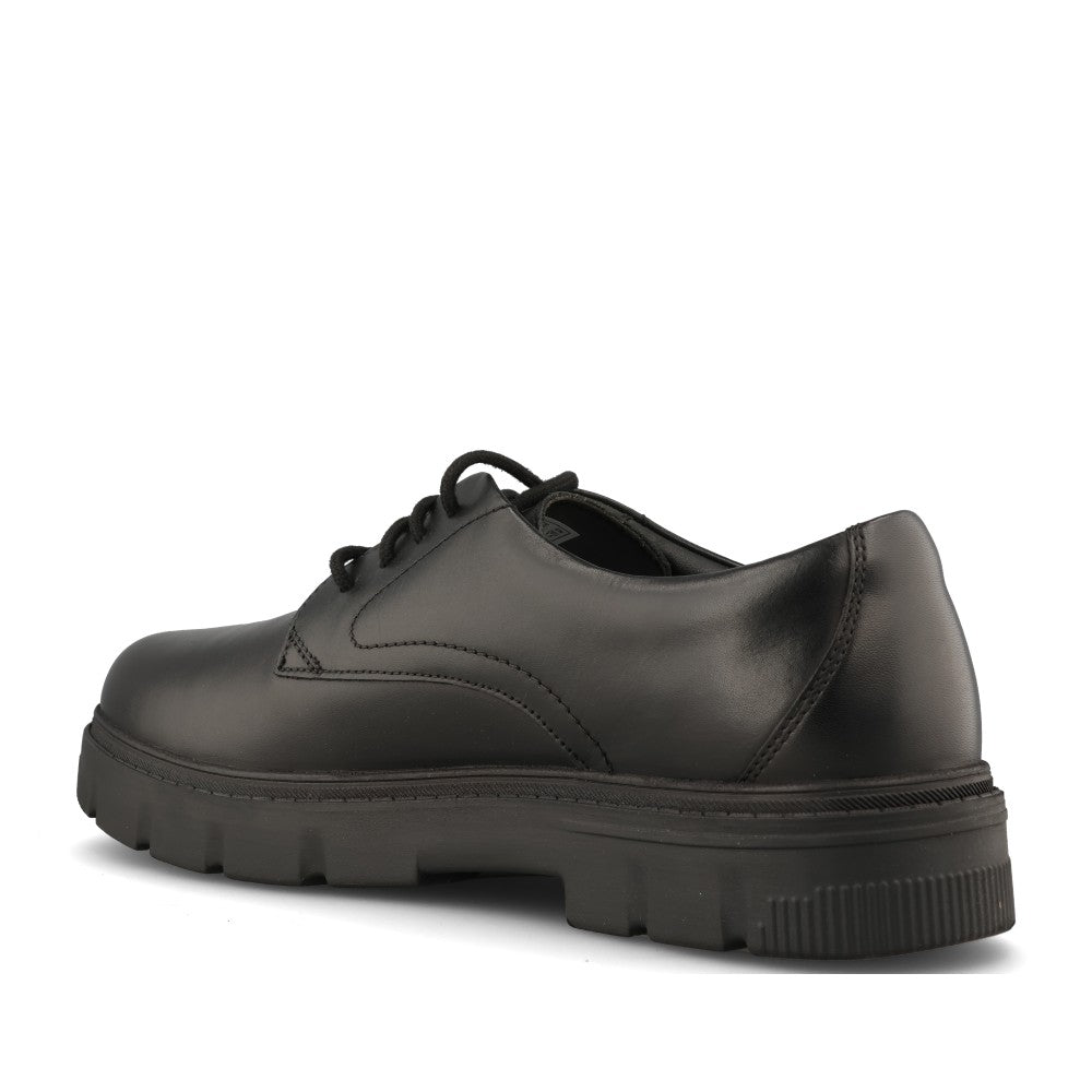 Clarks Boys Lorcam Walk Y F-FIT Lace Up Shoe in Black Leather