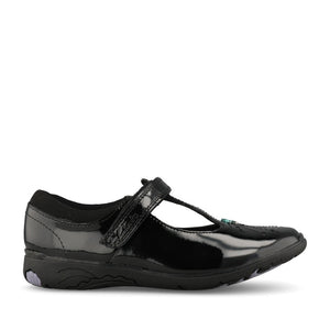 Clarks Girls Relda Magic G-FIT T-Bar Shoe in Black Patent
