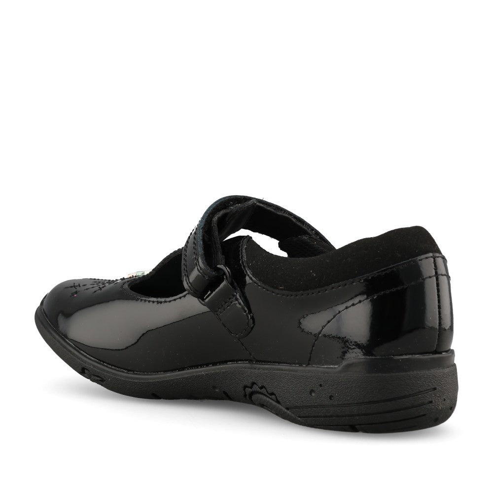 Clarks Girls Relda Magic G-FIT T-Bar Shoe in Black Patent