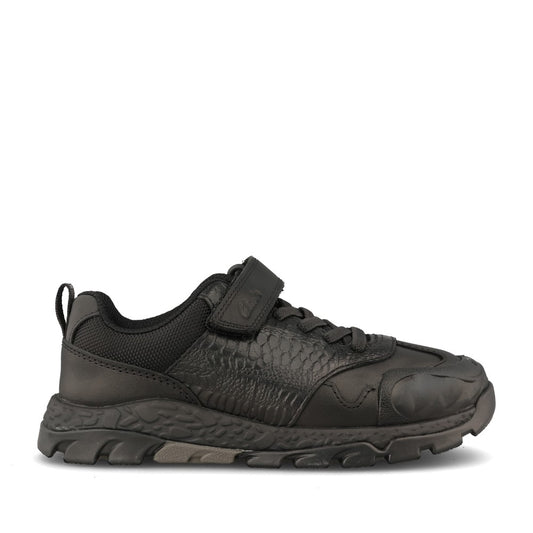 Clarks Boys STEGGY2SOAR K F-FIT Velcro Shoe in Black Leather