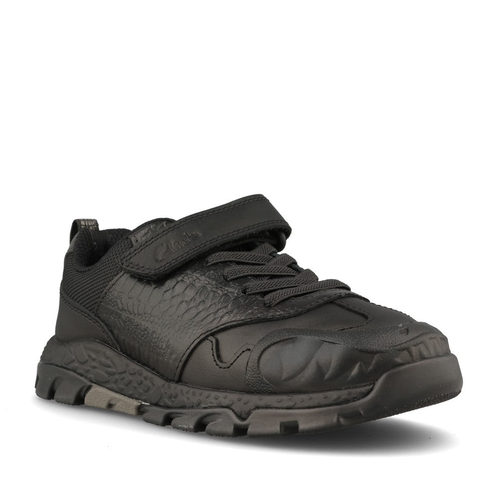 Clarks Boys STEGGY2SOAR K F-FIT Velcro Shoe in Black Leather