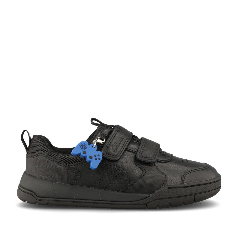 Clarks Boys Laser Play K G- Fit Leather Velcro in Black