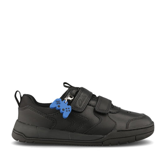 Clarks Boys Laser Play K G-FIT Velcro in Black Leather