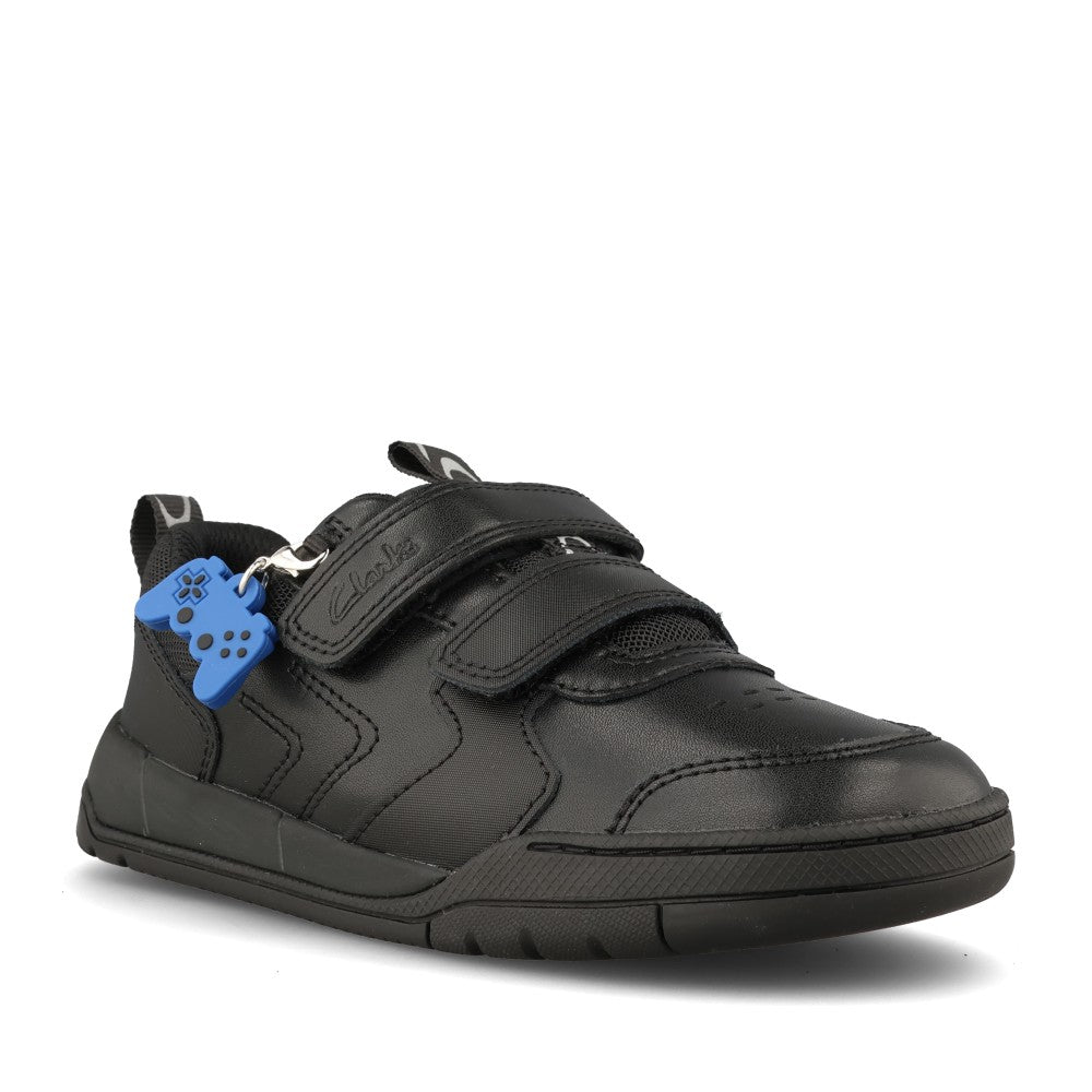 Clarks Boys Laser Play K F-FIT Velcro in Black Leather