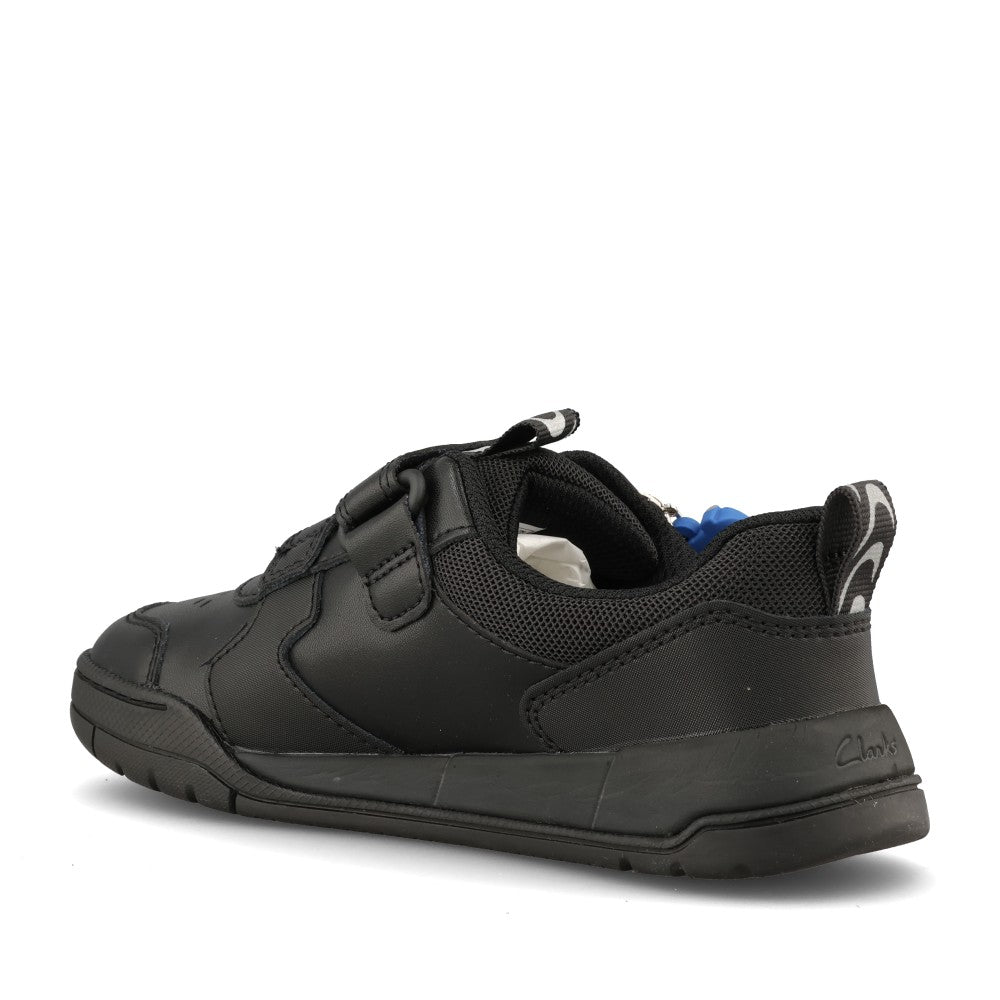 Clarks Boys Laser Play K G- Fit Leather Velcro in Black
