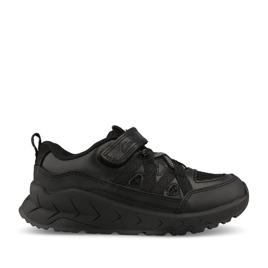 Clarks Boys Selva Trail K G-FIT Velcro Shoe in Black Leather
