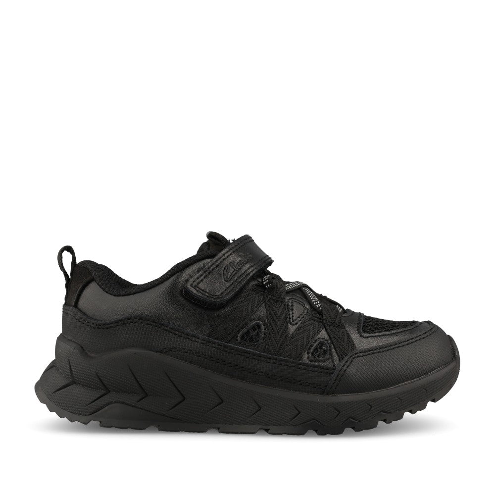 Clarks Boys Selva Trail K F-FIT Velcro Shoe in Black Leather