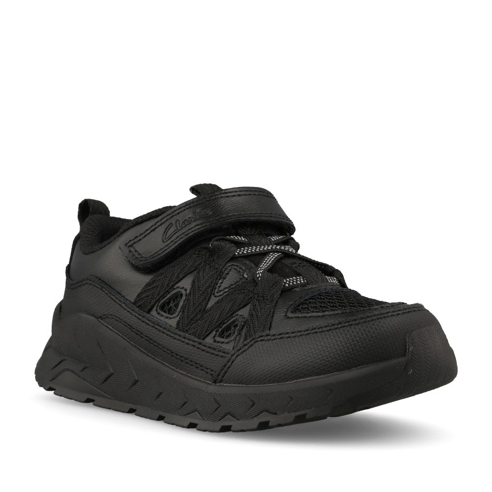Clarks Boys Selva Trail K F-FIT Velcro Shoe in Black Leather