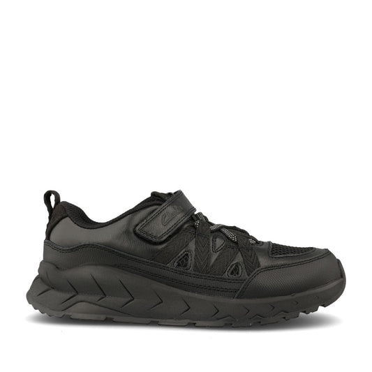 Clarks Boys Selva Trail K G-FIT Velcro Shoe in Black Leather