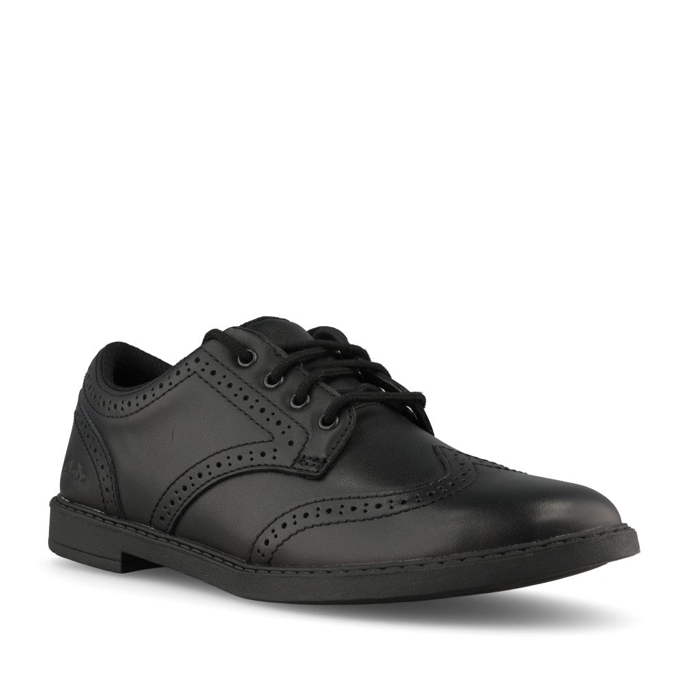 Clarks Girls Scala Style O F-FIT Lace Up Shoe in Black Leather