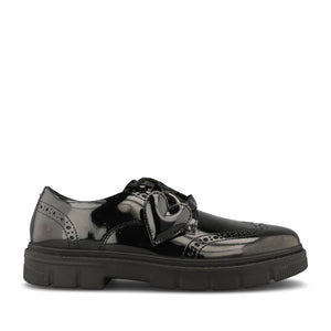 Clarks Girls Lorcam Lace G-FIT Lace Up Shoe in Black Patent