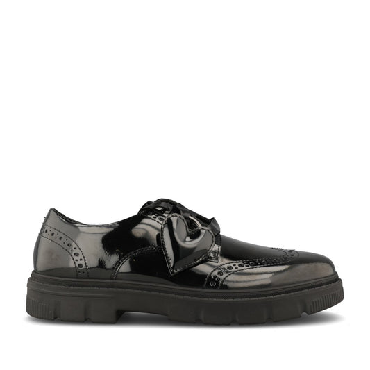 Clarks Girls Lorcam Lace G-FIT Lace Up Shoe in Black Patent