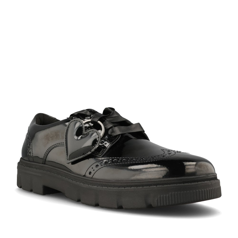 Clarks Girls Lorcam Lace G-FIT Lace Up Shoe in Black Patent
