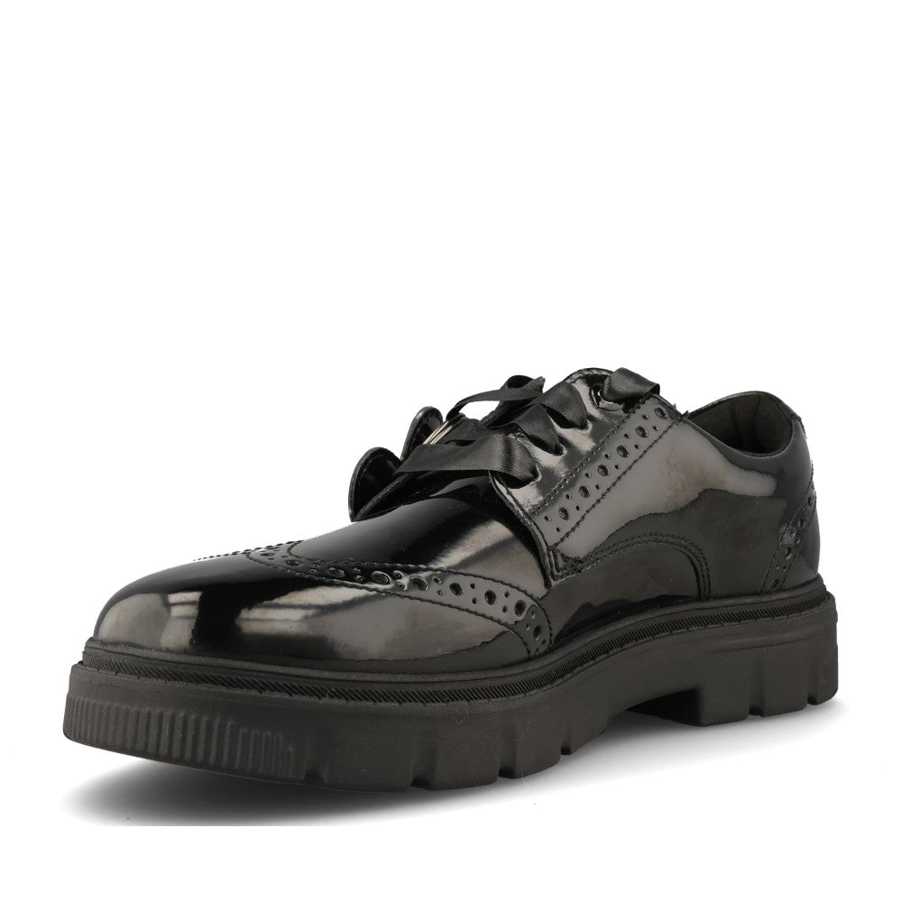 Clarks Girls Lorcam Lace G-FIT Lace Up Shoe in Black Patent
