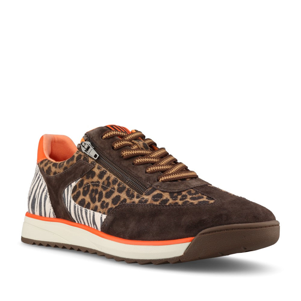 Waldlaufer Ladies 575001 Carmen H-Fit Laced Trainer In Brown & Leopard Multi