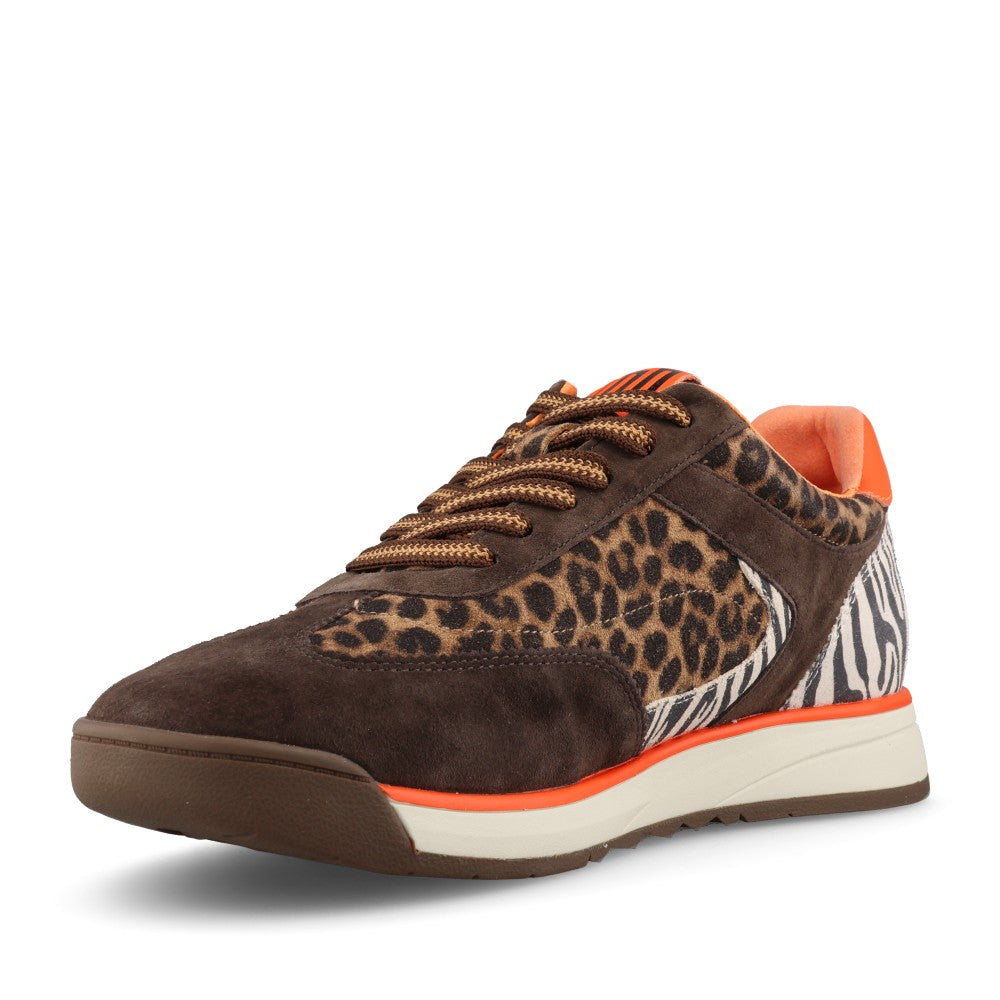 Waldlaufer Ladies 575001 Carmen H-Fit Laced Trainer In Brown & Leopard Multi