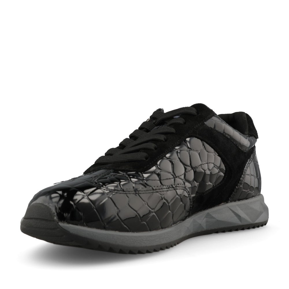 Waldlaufer Ladies 598002 Janett H-Fit Laced Trainer In Blk Patent