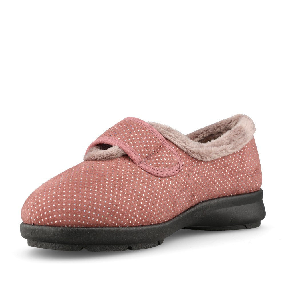 Ladies Heidi 75494R 2V Velcro Slipper In Rose Velour