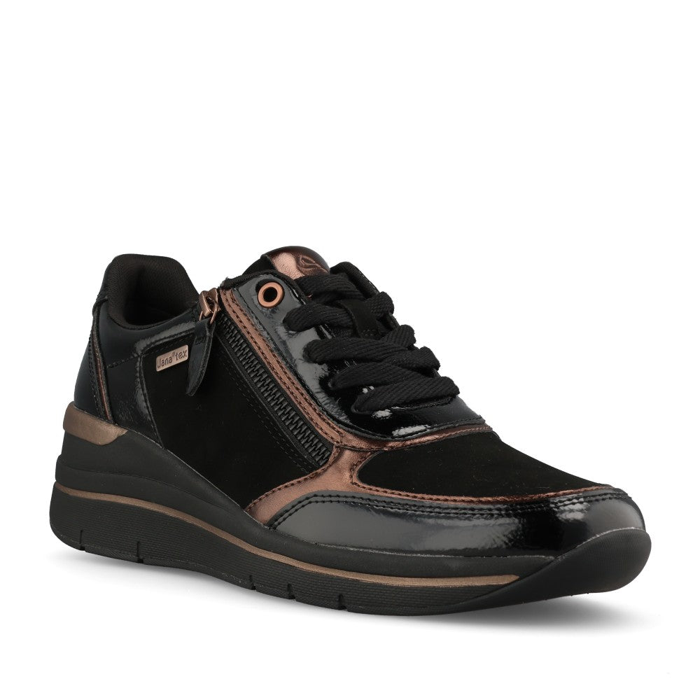 Jana Ladies 8-23789 Laced Trainer In Black