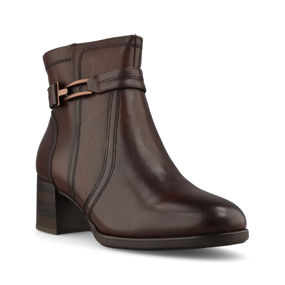 Jana Ladies 8-25763 Ankle Boot Mid Heel In Mocha