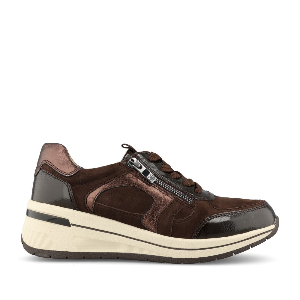 Caprice Ladies 9-23300 Wedge Laced Trainer In Brown