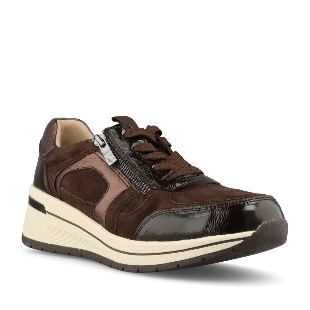 Caprice Ladies 9-23300 Wedge Laced Trainer In Brown