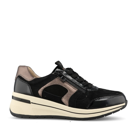 Caprice Ladies 9-23300 Wedge Laced Trainer In Black