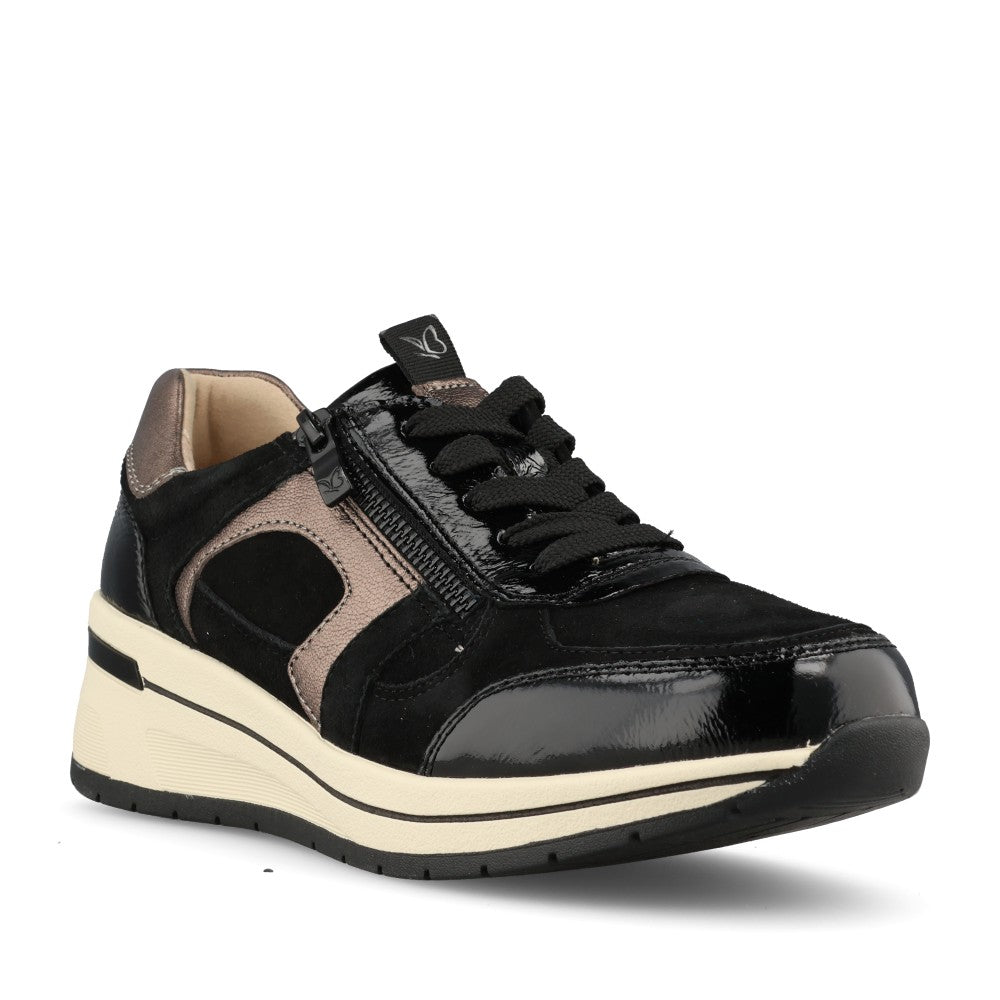Caprice Ladies 9-23300 Wedge Laced Trainer In Black
