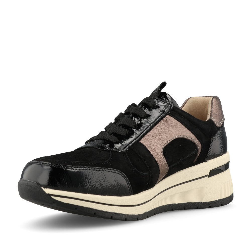 Caprice Ladies 9-23300 Wedge Laced Trainer In Black