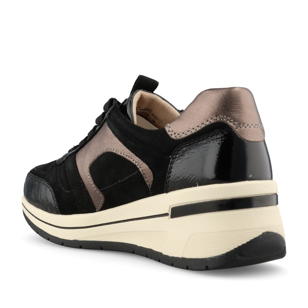 Caprice Ladies 9-23300 Wedge Laced Trainer In Black