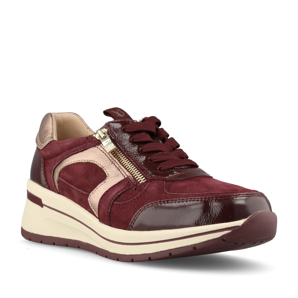 Caprice Ladies 9-23300 Wedge Laced Trainer In Burgandy