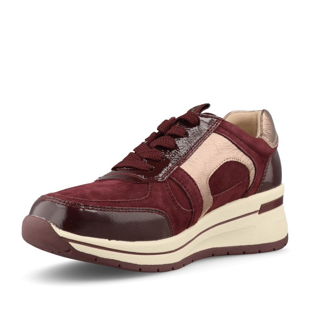 Caprice Ladies 9-23300 Wedge Laced Trainer In Burgandy