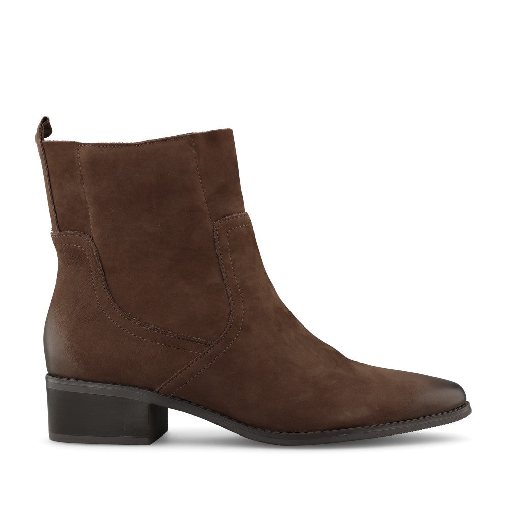 Caprice Ladies 9-25310 Block Heel Nubuck Ankle Boot In Dark Brown