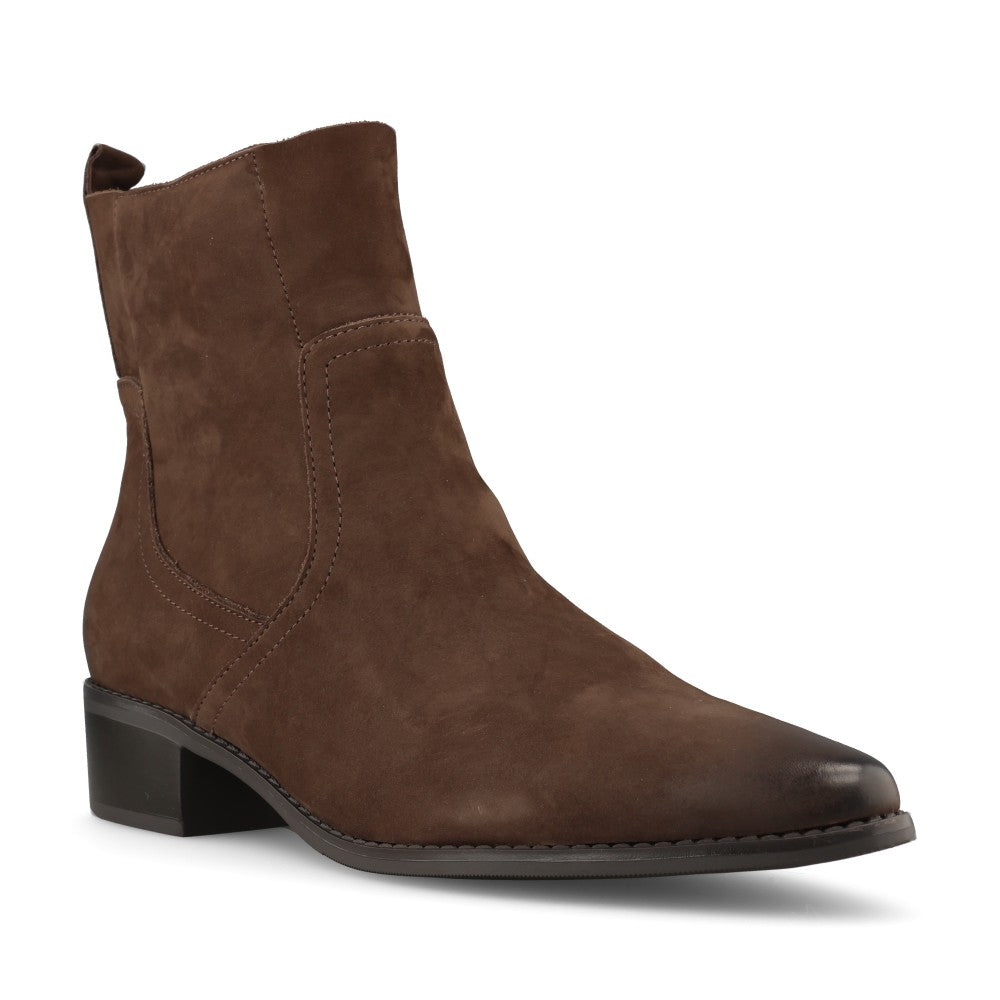 Caprice Ladies 9-25310 Block Heel Nubuck Ankle Boot In Dark Brown