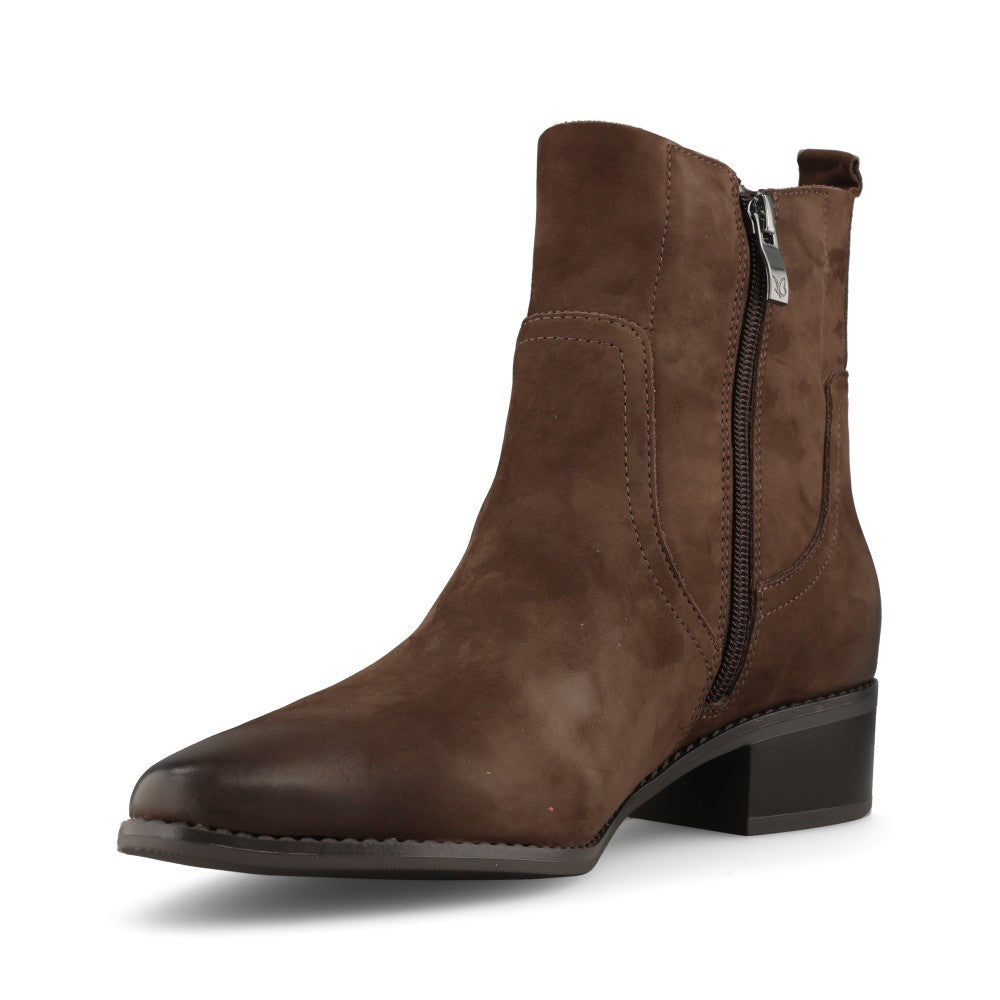 Caprice Ladies 9-25310 Block Heel Nubuck Ankle Boot In Dark Brown