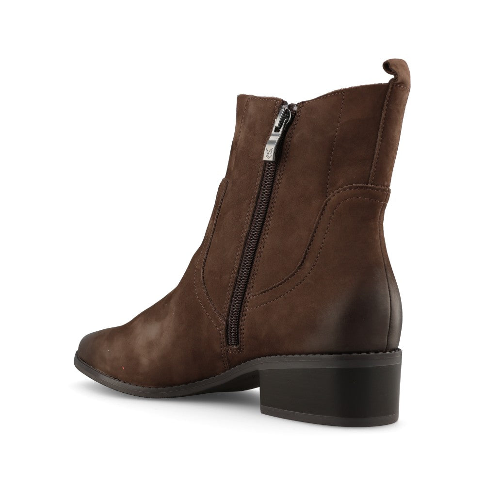 Caprice Ladies 9-25310 Block Heel Nubuck Ankle Boot In Dark Brown