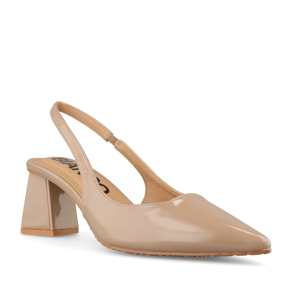 Bianco Ladies Biamaralyn Slingback Patent 11240941 Court Shoe In Beige