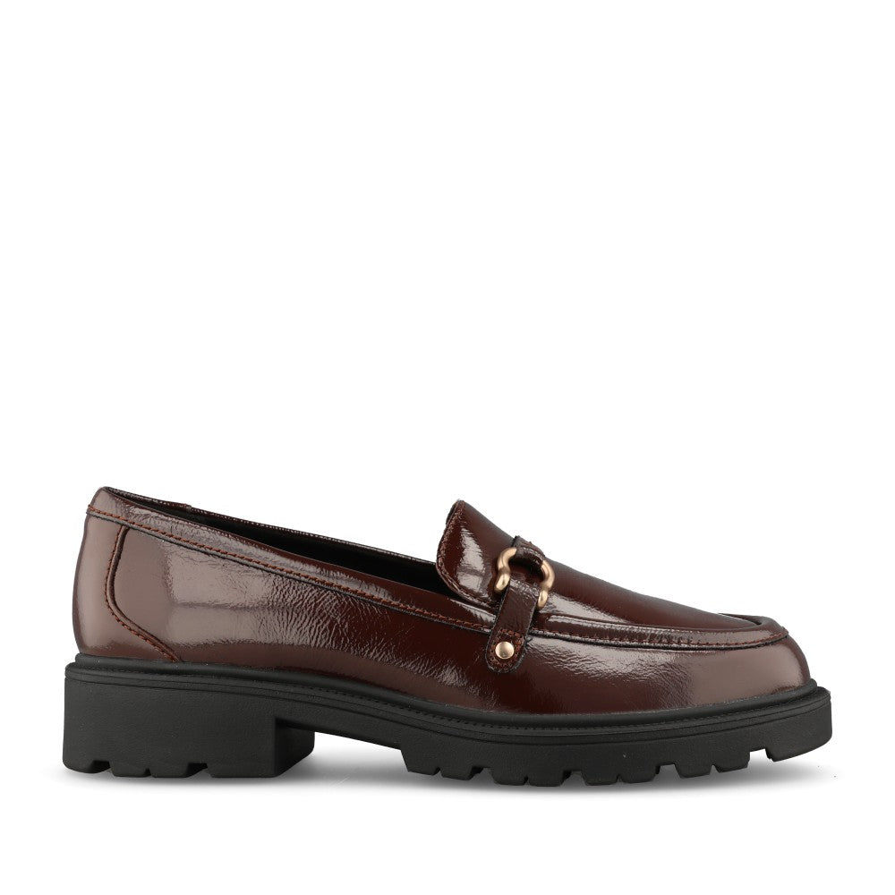 Clarks Ladies Code L Step Leather D-fit Shoe In Dark Brown Patent