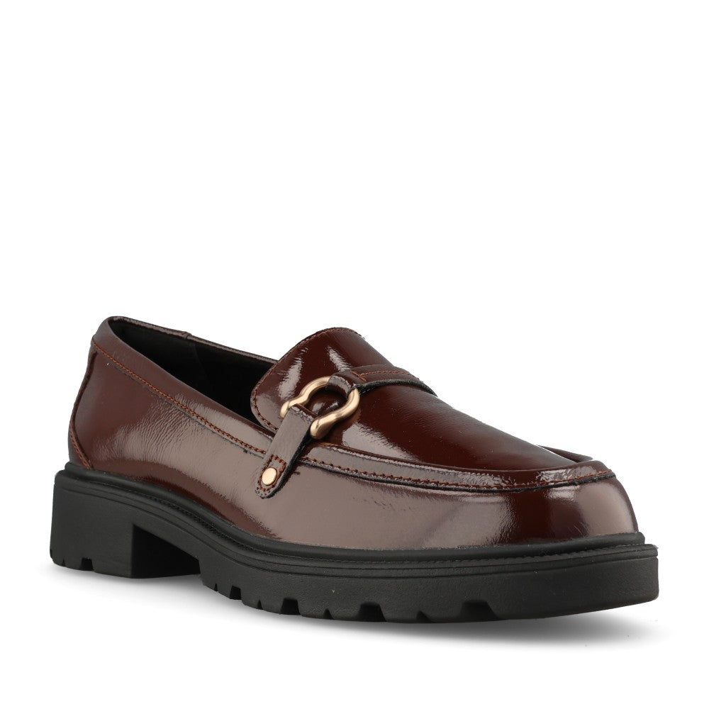 Clarks Ladies Code L Step Leather D-fit Shoe In Dark Brown Patent