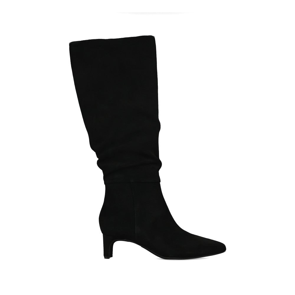 Clarks Ladies Edina Slouch Suede D-fit Boot In Black Suede