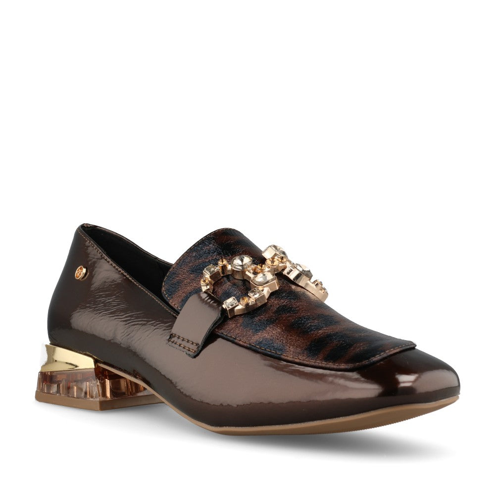Zanni & Co Ladies Hahoe Shoe In Brown Patent with Cheetah Print