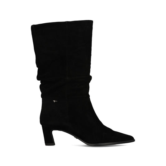 Tamaris Ladies 1-25308 Mid-Calf Suede Mid Heel Boot In Black