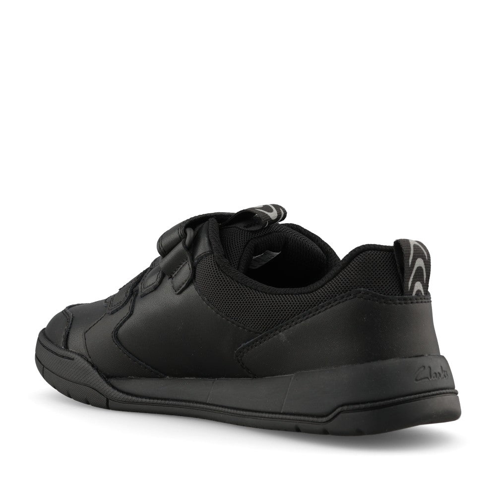 Clarks Boys Laser Play Y F-FIT Velcro in Black Leather
