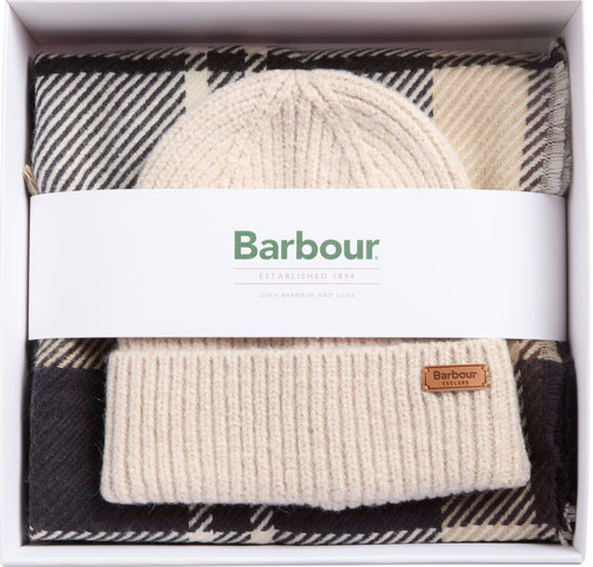 Barbour Ladies Pendle Blair Hat & Scarf LGS0094 In Navy Tartan