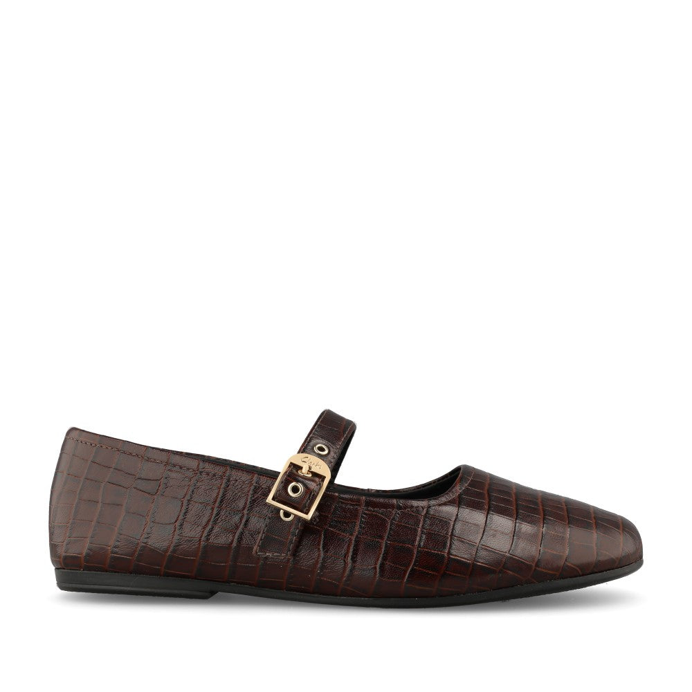 Clarks Ladies Livia Jane Leather D-fit Shoe In Dark Brown Croc